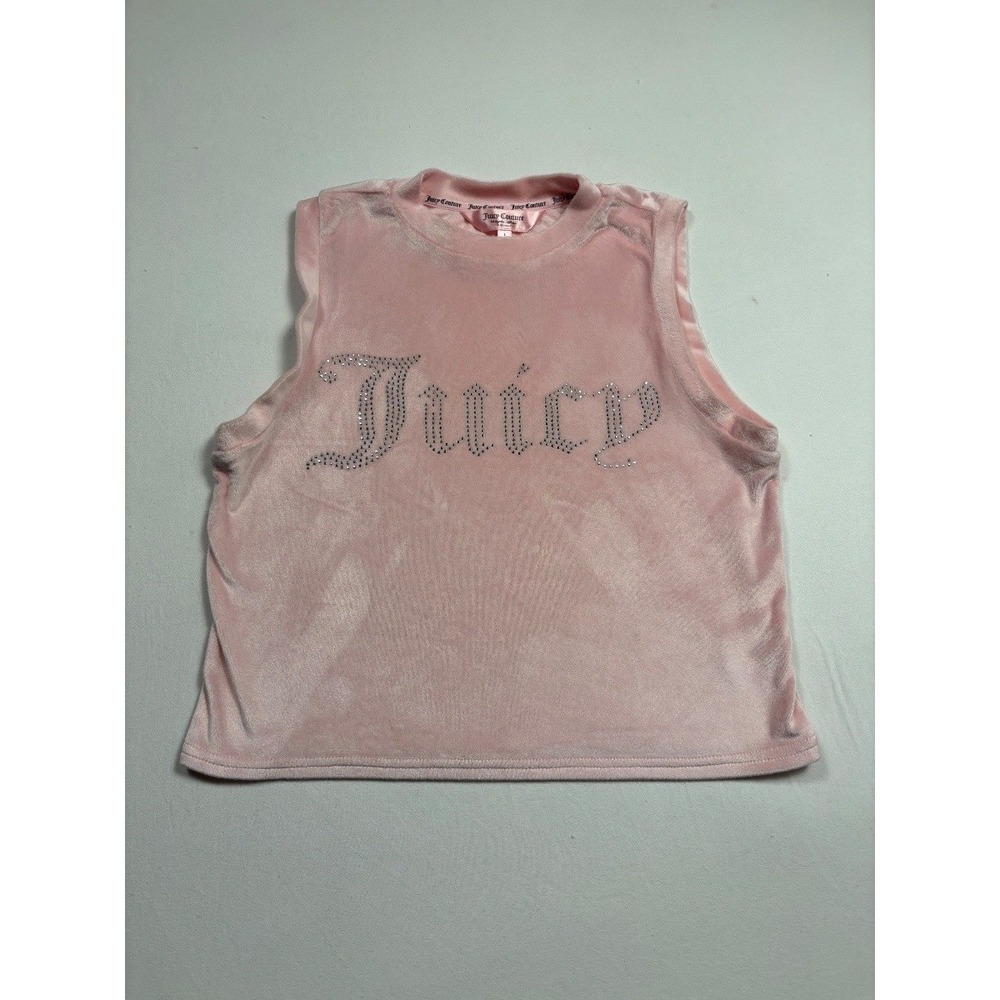 Juicy Couture Women's Pink Velour Rhinestone Tank Top Large Sleeveless